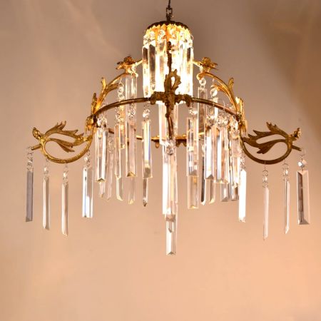 Clear Glass Quartz Crystal Brass Decorative Chendelier